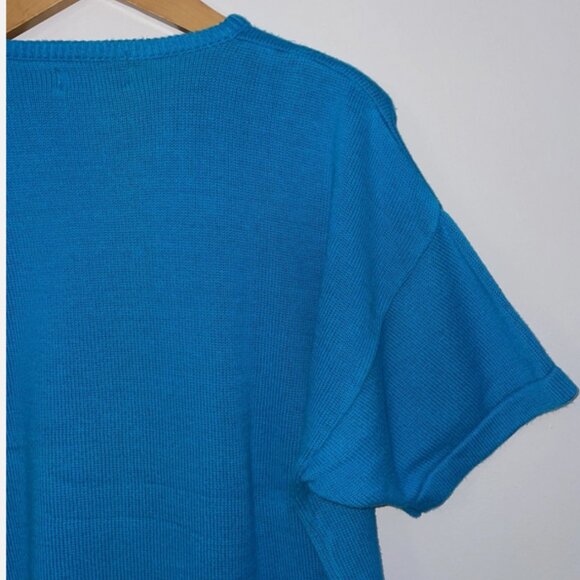 VINTAGE LL Bean Sweater Women XL Blue Pullover Boxy Crop 80’s Crewneck USA - Picture 6 of 7